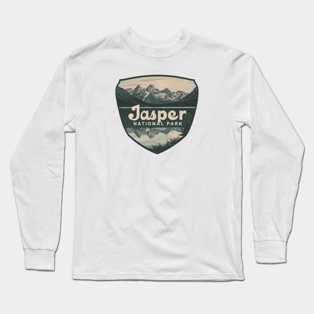 Jasper National Park Retro Shield Long Sleeve T-Shirt by Perspektiva